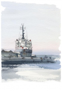 Aquarelle marine-Bateau au port