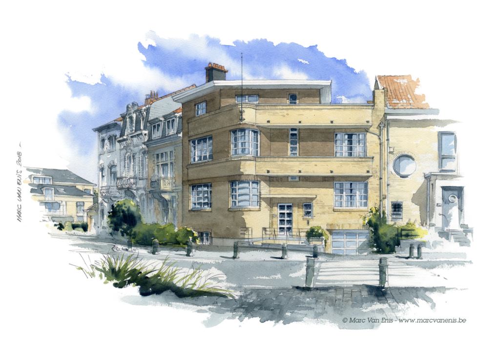 Aquarelle - Maison de coin à Bruxelles (Forest)