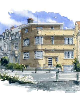 Aquarelle - Maison de coin à Bruxelles (Forest)