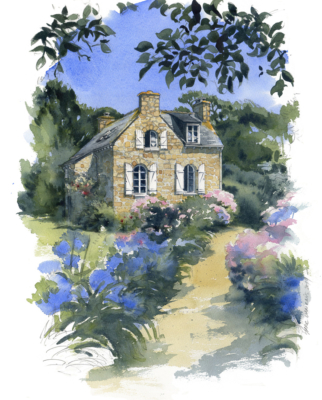 Portrait de maison-Aquarelle d'une maison sur l'île de Bréhat